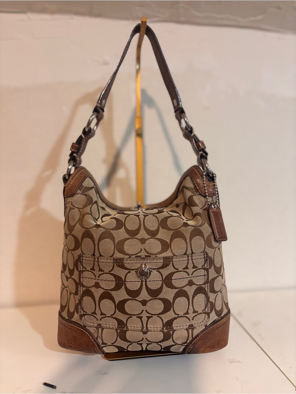 Coach Beige and Brown Signature Hobo Bag